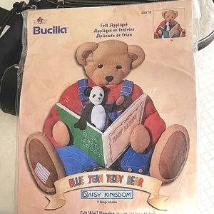 Vintage Bucilla DaisyKingdom Blue Jean Teddy Bear Wall Hanging Kit New